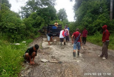 Warga Desa Sinar Banten Swadaya Gotong Royong Perbaiki Jalan Rusak
